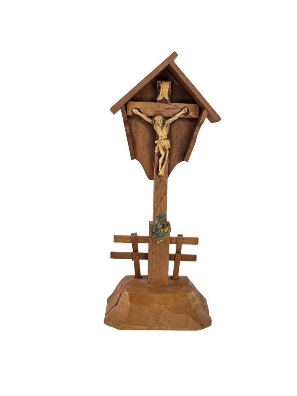 ANRI Italy Alpine Wayside Cross Shrine Wood-Carved Jesus Crucifix Vintage Decor